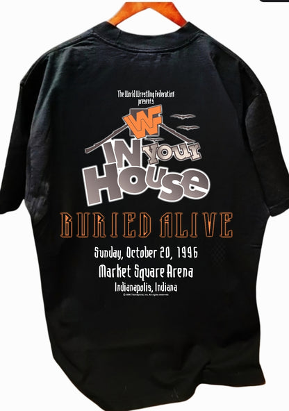 WWF Wrestling Shirt In Your House 1996 Design BURIED ALIVE PPV Undertaker Foley "MODERN WRESTLING