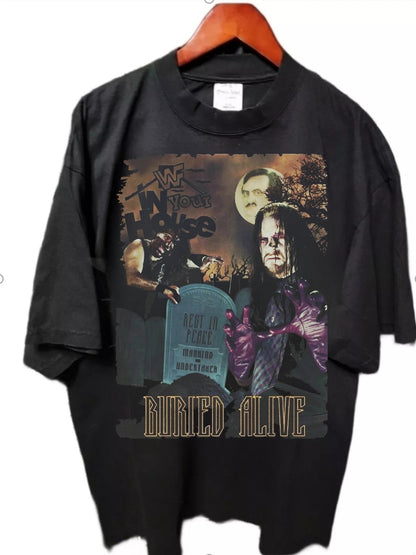 WWF Wrestling Shirt In Your House 1996 Design BURIED ALIVE PPV Undertaker Foley "MODERN WRESTLING