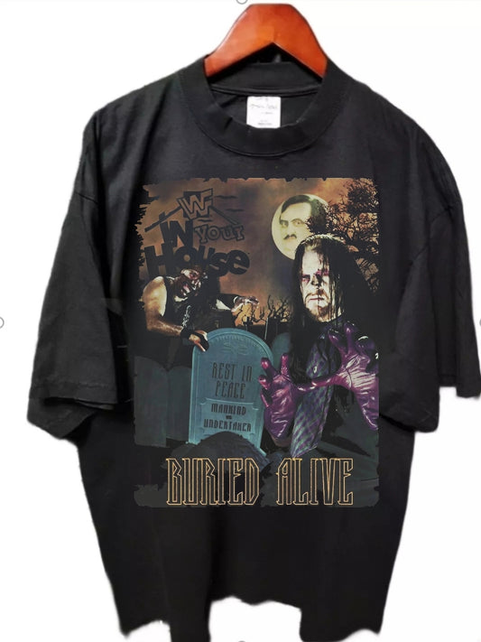 WWF Wrestling Shirt In Your House 1996 Design BURIED ALIVE PPV Undertaker Foley "MODERN