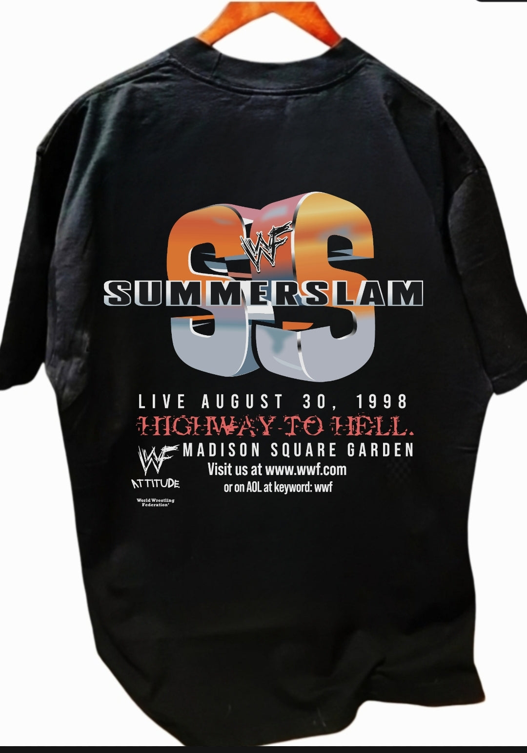 1998 Design WWF WWE SummerSlam Stone Cold Undertaker Highway To Hell T Shirt "MODERN"