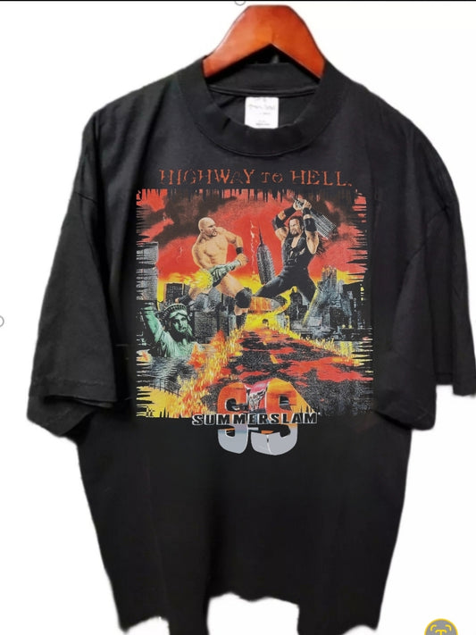 1998 Design WWF WWE SummerSlam Stone Cold Undertaker Highway To Hell T Shirt "MODERN"