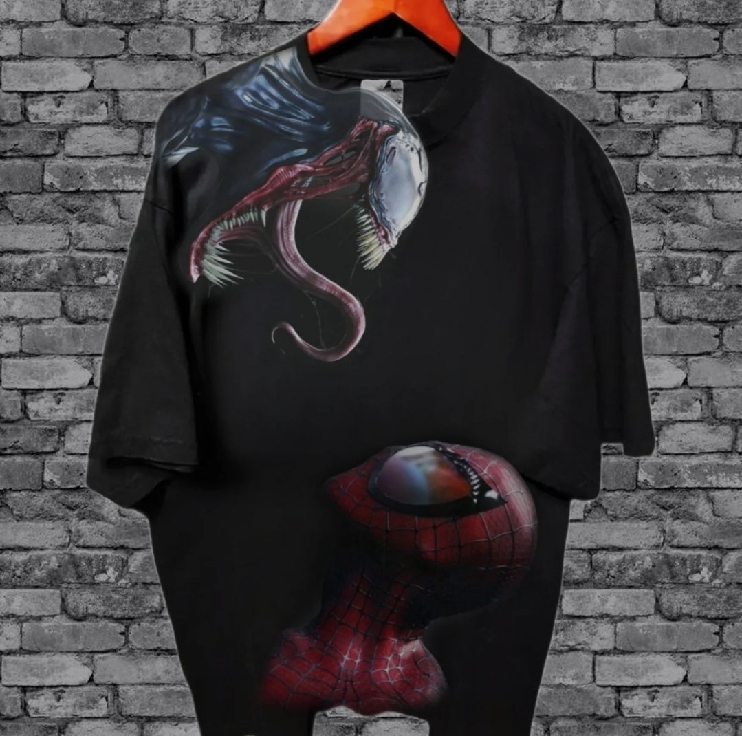 VENOM VS SPIDERMAN ON A SHAKA HEAVYWEIGHT GARMET DYED T SHIRT "MODERN"