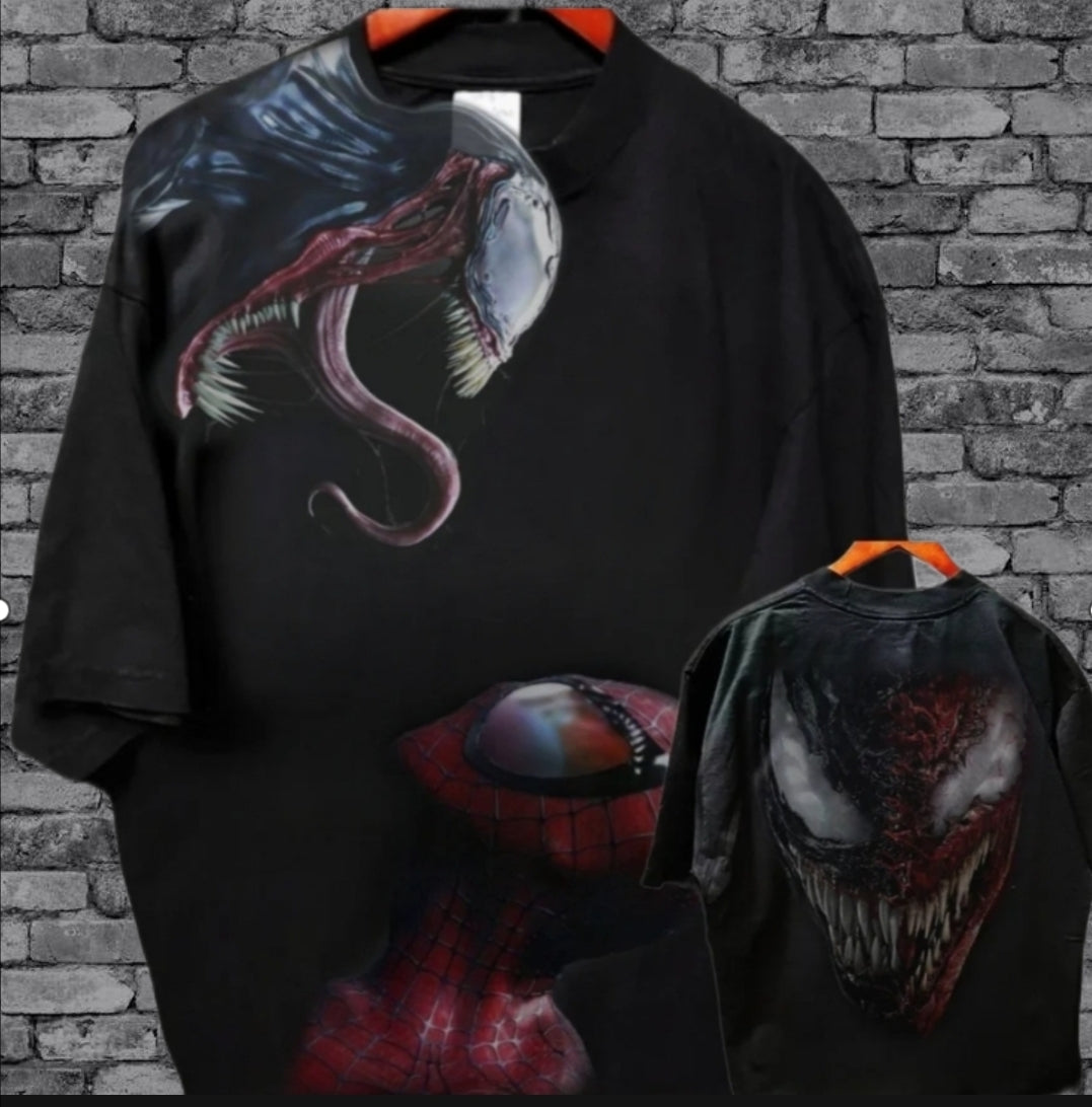 VENOM VS SPIDERMAN ON A SHAKA HEAVYWEIGHT GARMET DYED T SHIRT "MODERN"