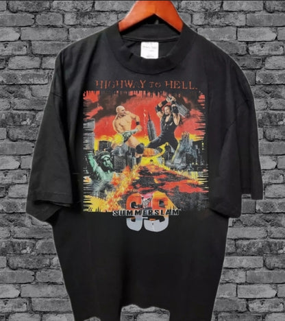 1998 Design WWF WWE SummerSlam Stone Cold Undertaker Highway To Hell T Shirt "MODERN""WRESTLING"