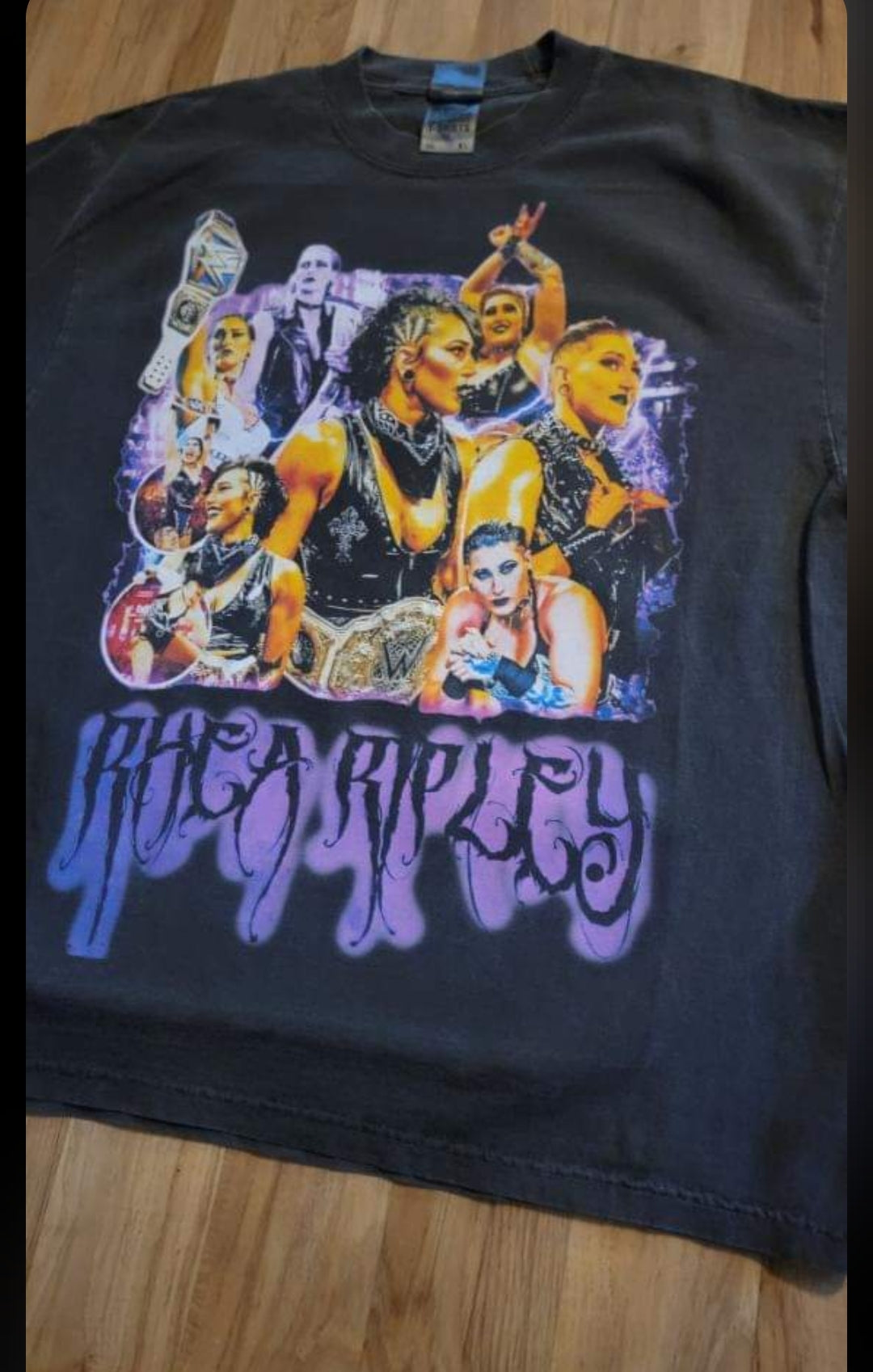 RHEA RIPLEY ON SHAKA HEAVYWEIGHT GARMET DYED T SHIRT WRESTLING