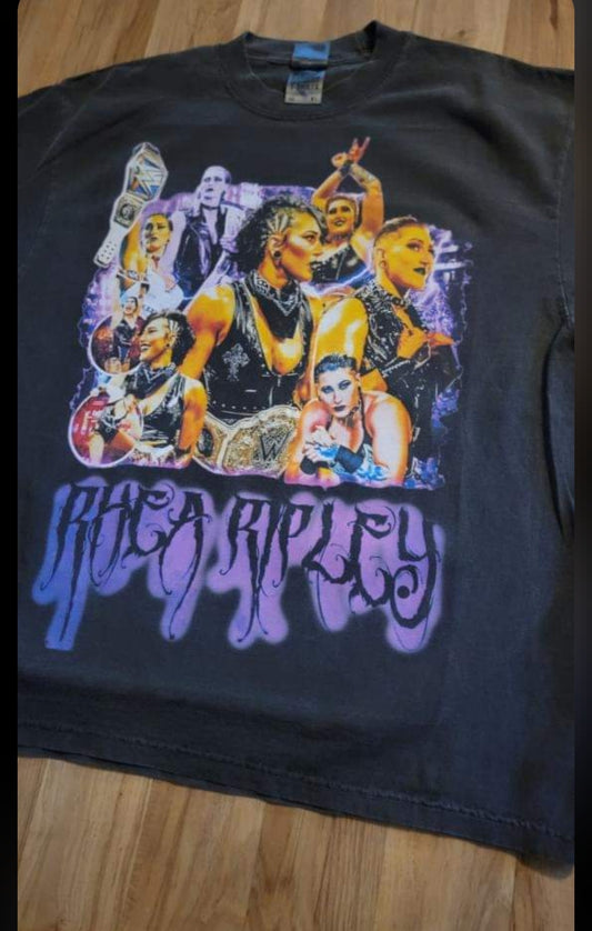 RHEA RIPLEY ON SHAKA HEAVYWEIGHT GARMET DYED T SHIRT WRESTLING