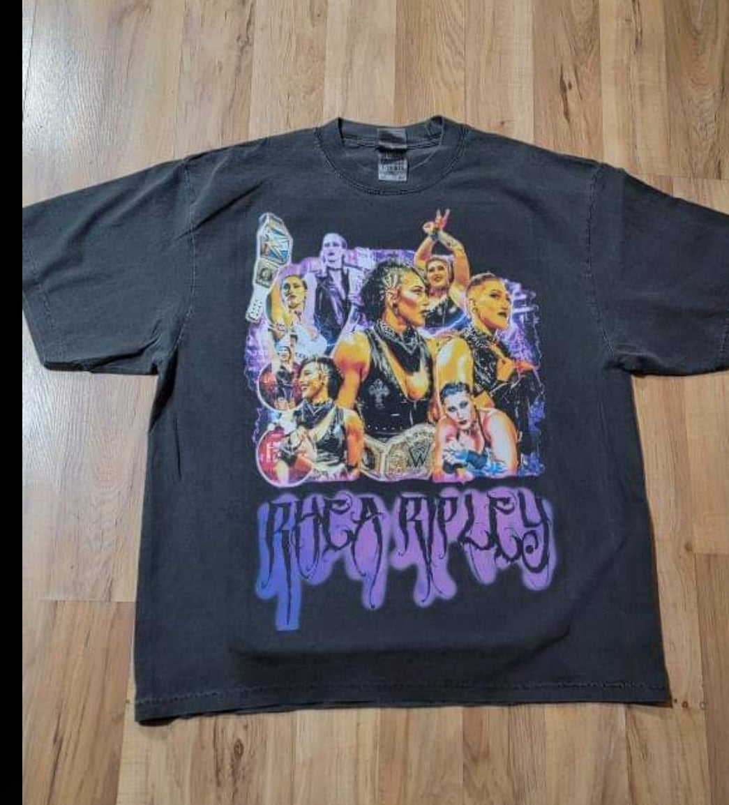RHEA RIPLEY ON SHAKA HEAVYWEIGHT GARMET DYED T SHIRT WRESTLING