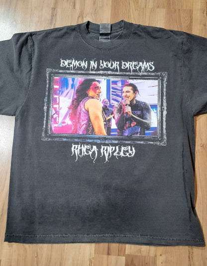 RHEA RIPLEY DEMON IN YOUR DREAMS ON SHAKA HEAVY GARMET DYED T SHIRT WRESTLING