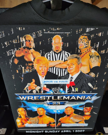 WRESTLEMANIA 23 MCMAHON VS. TRUMP "HAIR VS HAIR"  SHAKA HEAVYWEIGHT GARMET DYED T SHIRT "MODERN" WRESTLING