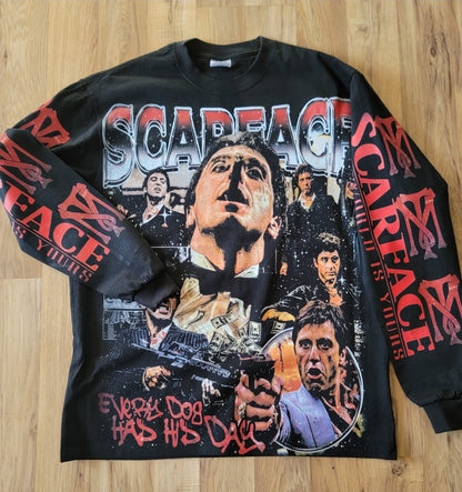 SCAREFACE ON SHAKA HEAVYWEIGHT LONG SLEEVE T SHIRT "MOVIE"
