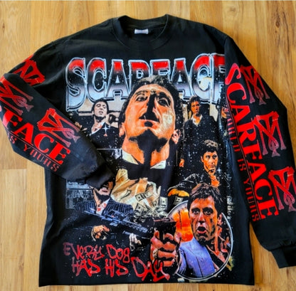SCAREFACE ON SHAKA HEAVYWEIGHT LONG SLEEVE T SHIRT "MOVIE"
