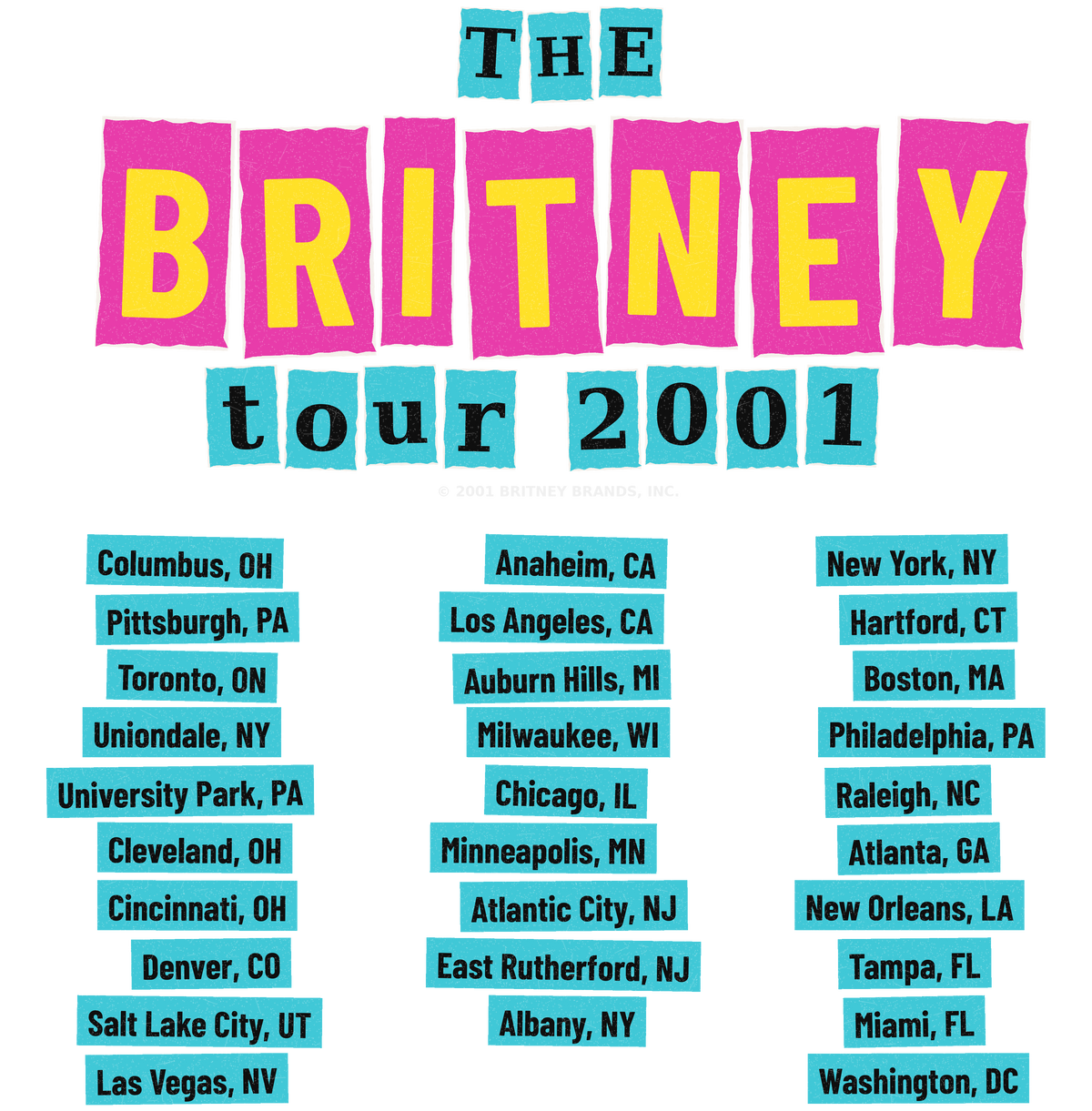 2001 Britney Spears Tour Aged T-Shirt Black Modern