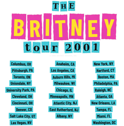 2001 Britney Spears Tour Aged T-Shirt Black Modern
