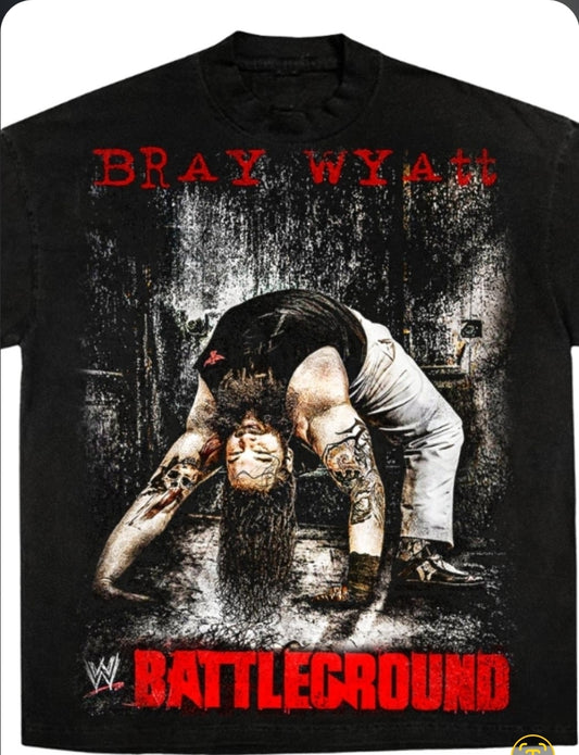 BRAY WYATT BATTLEGROUND ON SHAKA HEAVYWEIGHT GARMET DYED T SHIRT(wrestling