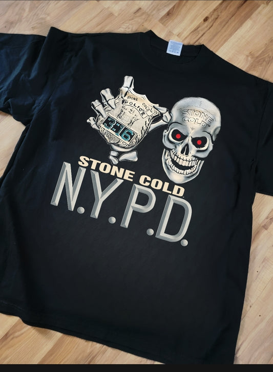STONE COLD NYPD ON SHAKA HEAVYWEIGHT GARMET DYED T SHIRT (Wrestling