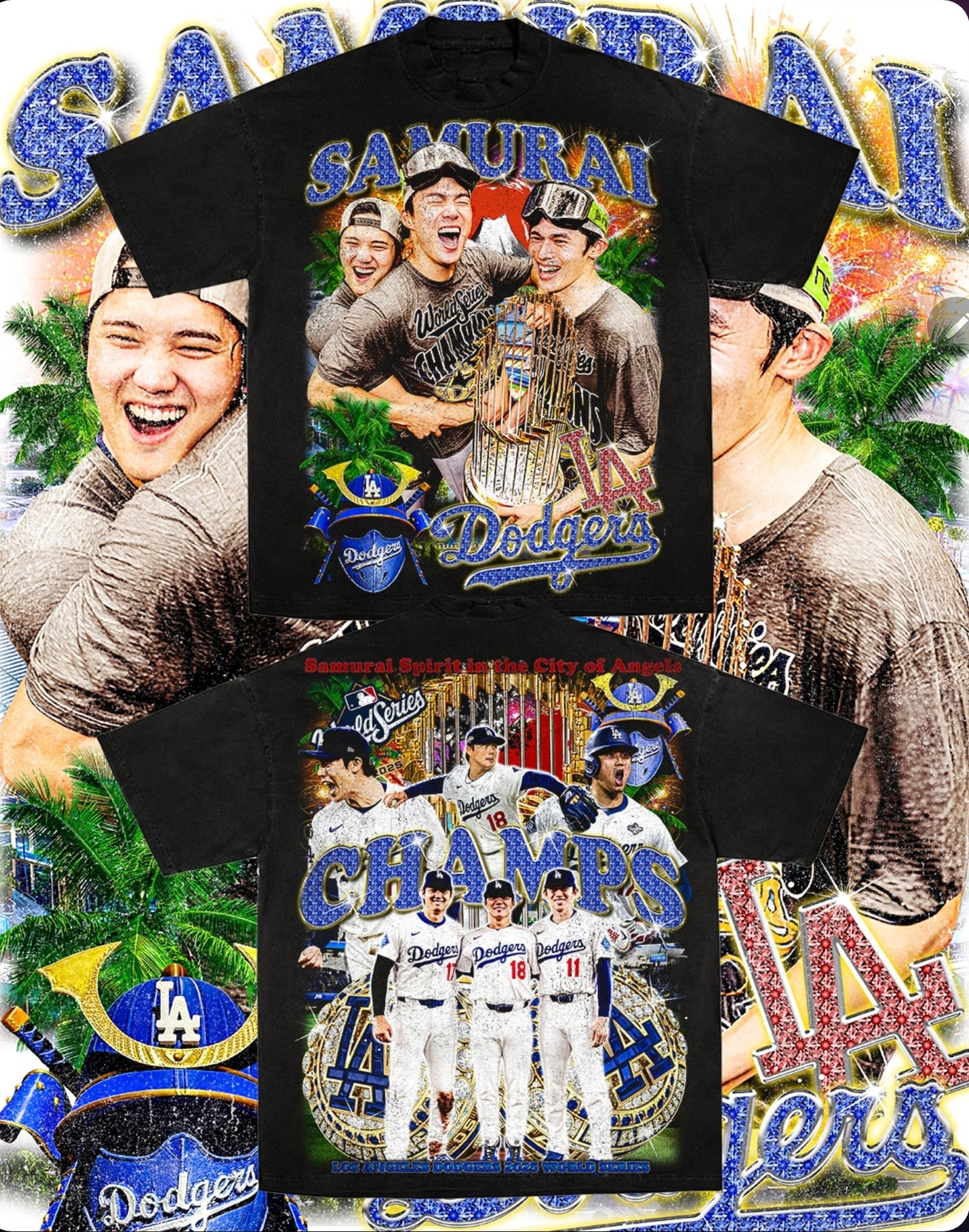 LA DODGERS SAMURIA ON SHAKA HEAVYWEIGHT GARMET DYED T SHIRT