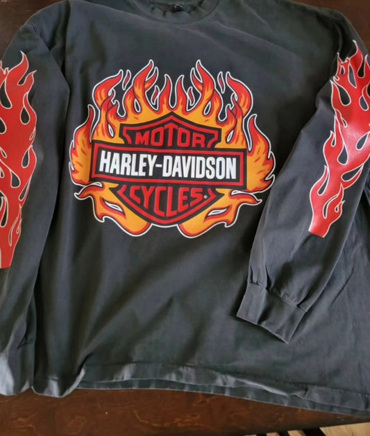 LONGSLEEVE VNTG HARLEY REPRINT ON HEAVYWEIGHT SHIRT