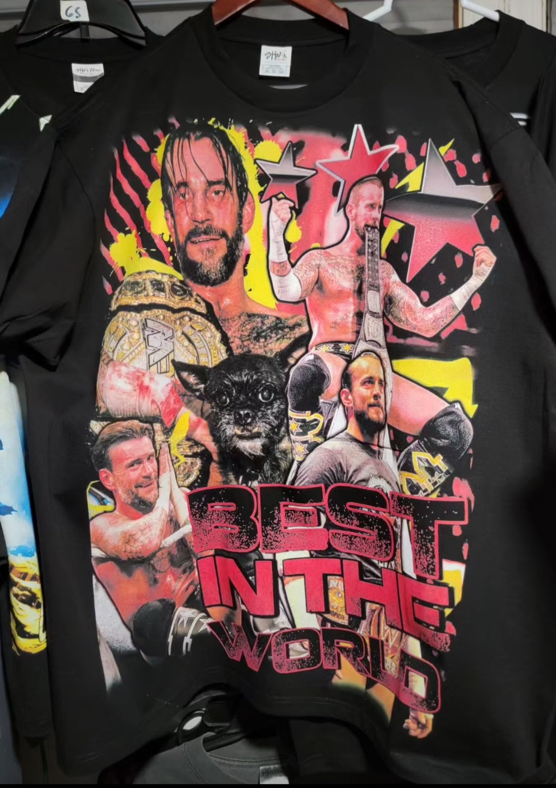 CM PUNK ON SHAKA HEAVYWEIGHT GARMET DYED T SHIRT  WRESTLING