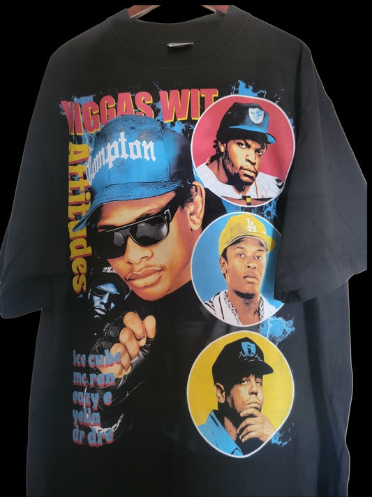 NWA ON SHAKA HEAVYWEIGHT GARMET DYED T SHIRT, Big print (FRONT ONLY)