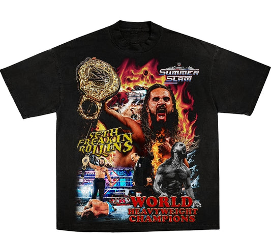 SETH ROLLINS SUMMER SLAM Jumbo print ON SHAKA HEAVYWEIGHT GARMET DYED T SHIRT