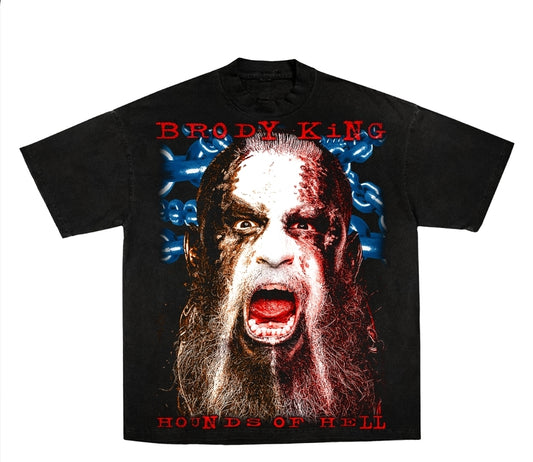 BRODIE KING HOUNDS OF HELL ON HEAVYWEIGHT GARMET DYED T SHIRT (WRESTLING