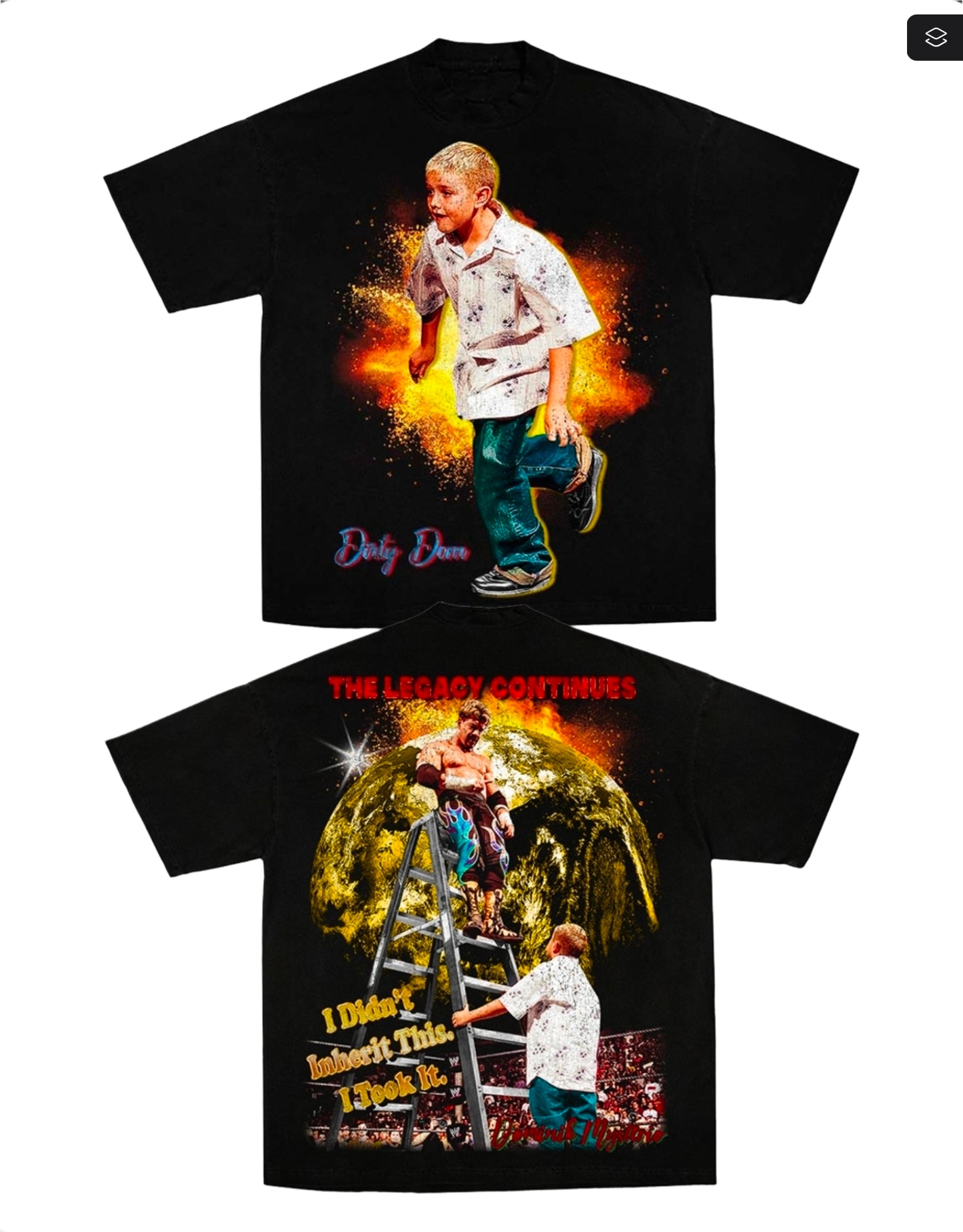 DOMINIM MYSTERIO and EDDIE GUERRERO ON SHAKA HEAVYWEIGHT GARMET DYED T SHIRT (Wrestling