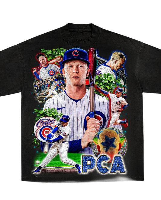 CHICAGO CUBS PCA PETE CROW ARMSTRONG ON HEAVYWEIGHT GARMET DYED T SHIRT