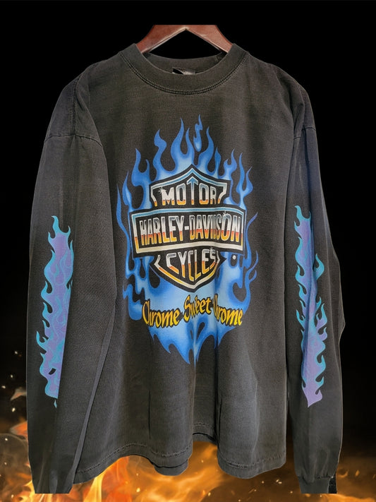 LONGSLEEVE VNTG HARLEY REPRINT ON HEAVYWEIGHT SHIRT