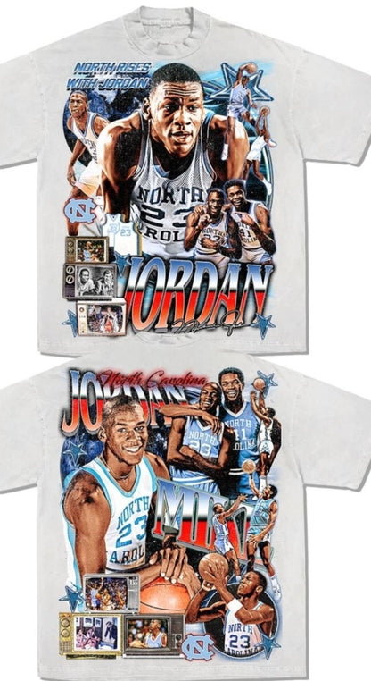JORDAN NC (FRONT& BACK  HIT) ON SHAKA HEAVYWEIGHT GARMET DYED T SHIRT