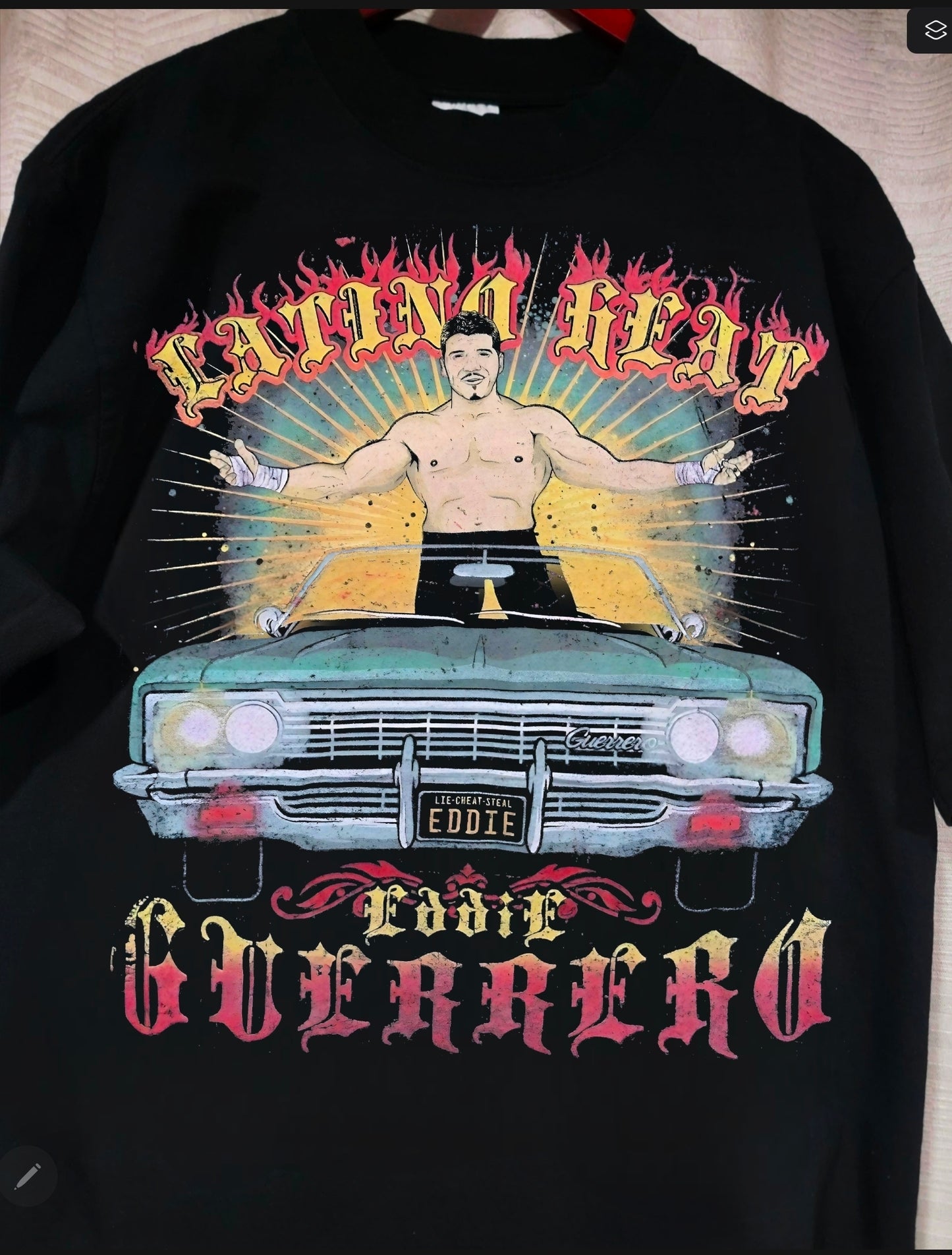 Eddie guerrero  LATINO HEAT ON SHAKA HEAVY GARMET DYED T"WRESTLING