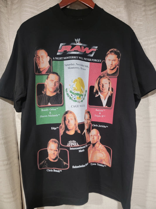 2004 WWE “A Night Monterrey Will Never Forget” shirt ON SHAKA HEAVY GARMET DYED T"WRESTLING