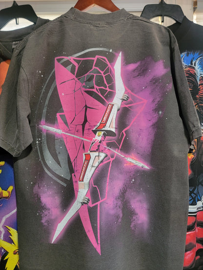 PINK RANGER ON SHAKA HEAVYWEIGHT GARMET DYED T SHIRT ( POWER RANGERS