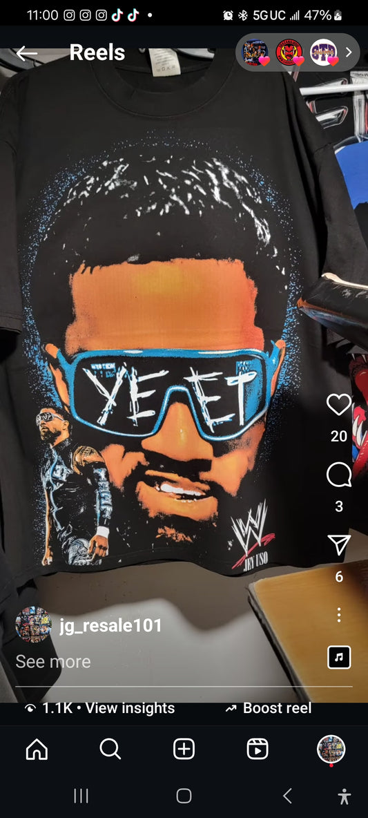 JEY USO BIG FACE ON SHAKA HEAVYWEIGHT GARMET DYED T WRESTLING
