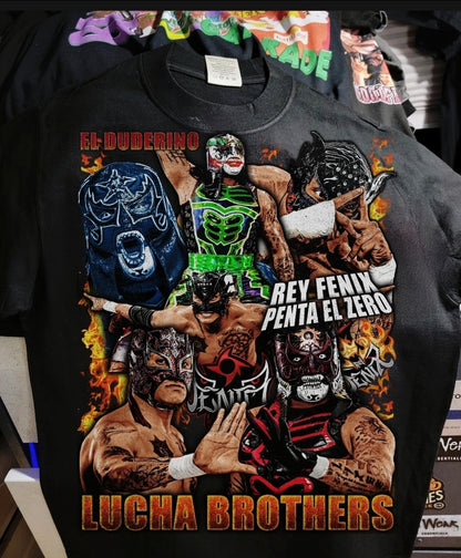 LUCHA BROTHERS ON SHAKA HEAVYWEIGHT GARMET DYED T SHIRT WRESTLING