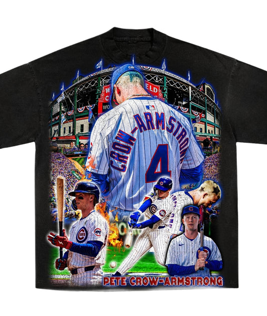 CHICAGO CUBS PCA PETE CROW ARMSTRONG ON HEAVYWEIGHT GARMET DYED T SHIRT