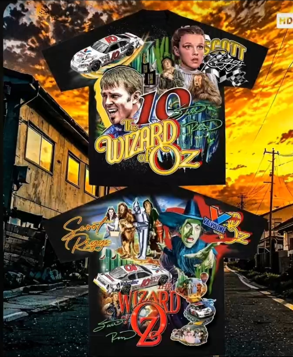 SCOTT RIGGS wizard of oz (FRONT & Back)ON SHAKA HEAVYWEIGHT GARMET DYED T SHIRT