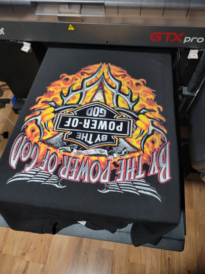 BY THE POWER OF GOD  LONGSLEEVE ON SHAKA HEAVYWEIGHT GARMET DYED T SHIRT