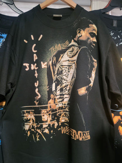 TRAVIS SCOTT CACTUS JACK WRESTLEMANIA ON SHAKA HEAVYWEIGHT GARMET DYED T SHIRT WRESTLING