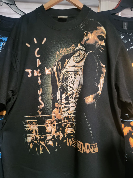 TRAVIS SCOTT CACTUS JACK WRESTLEMANIA ON SHAKA HEAVYWEIGHT GARMET DYED T SHIRT WRESTLING