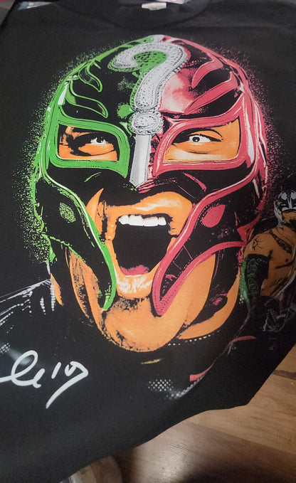BIG FACE REY MYSTERIO ON SHAKA HEAVYWEIGHT GARMET DYED T SHIRT (Wrestling