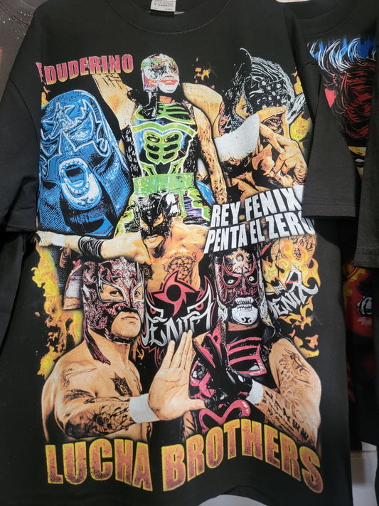 LUCHA BROTHERS ON SHAKA HEAVYWEIGHT GARMET DYED T SHIRT WRESTLING
