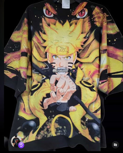 NARUTO AOP (FRONT & Back)ON SHAKA HEAVYWEIGHT GARMET DYED T SHIRT