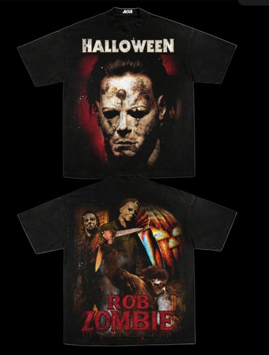 HALLOWEEN ROB ZOMBIE ON SHAKA HEAVYWEIGHT GARMET DYED T SHIRT "HORROR"