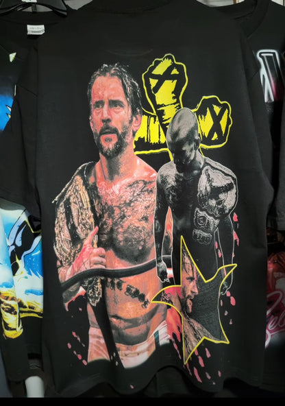 CM PUNK ON SHAKA HEAVYWEIGHT GARMET DYED T SHIRT  WRESTLING
