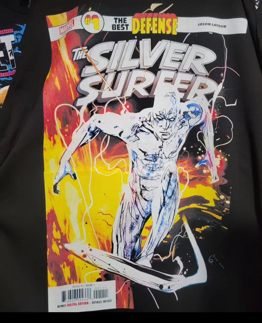 SILVER SURFER ON SHAKA HEAVYWEIGHT GARMET DYED T SHIRT