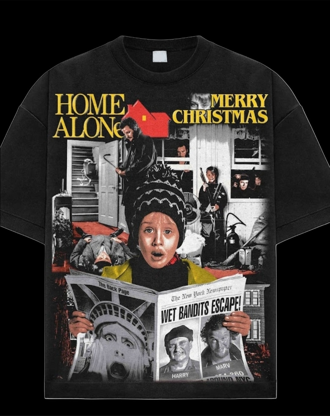 HOME ALONE (design 1)ON SHAKA HEAVYWEIGHT GARMET DYED T SHIRT
