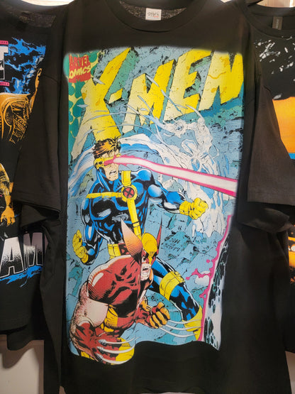 X MEN WOLVERINE CYCLOPS ON SHAKA HEAVYWEIGHT GARMET DYED T SHIRT