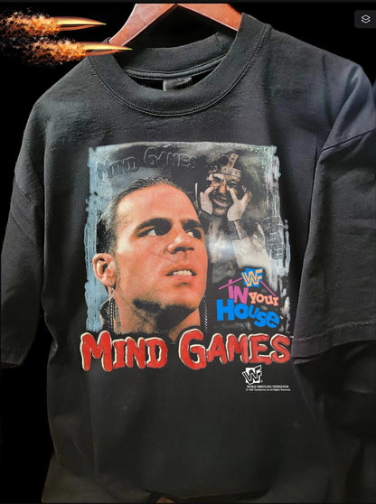 MIND GAMES WWF IN YOUR HOUSE ON SHAKA HEAVYWEIGHT GARMETDYEDTSHIRT "wrestling