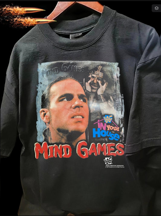 MIND GAMES WWF IN YOUR HOUSE ON SHAKA HEAVYWEIGHT GARMETDYEDTSHIRT "wrestling