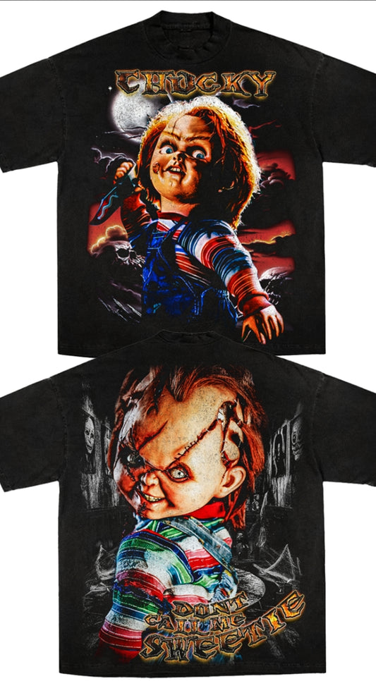 CHUCKY ON HEAVYWEIGHT GARMET DYED T SHIRT